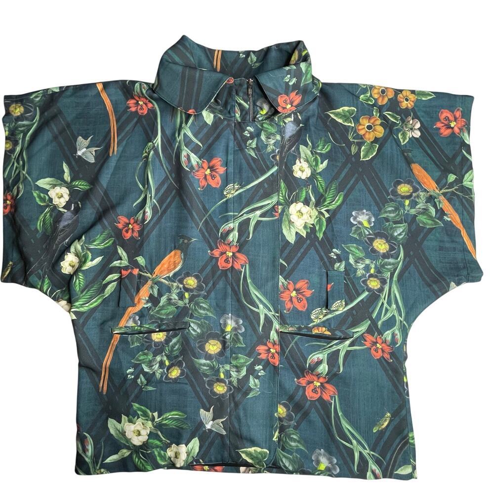 Anthropologie PatBo Kimono Sleeve Jacket size 12 Dark green botanical print - Picture 6 of 10